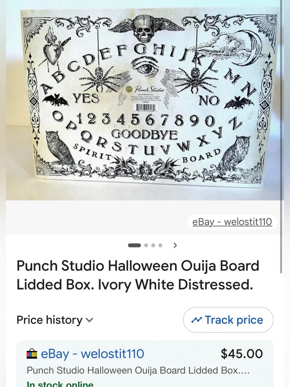 Punch Studio | Creepy Decor Nesting Book Box Shelf Storage Pale OuijiaBoard NWT